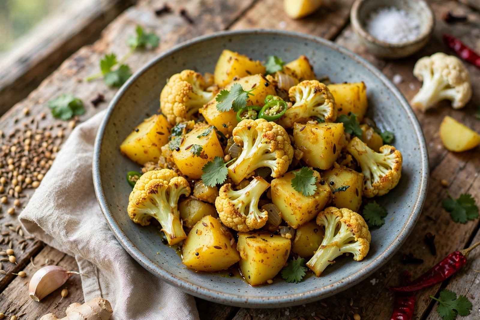 Aloo Gobi served beautifully, ready to eat