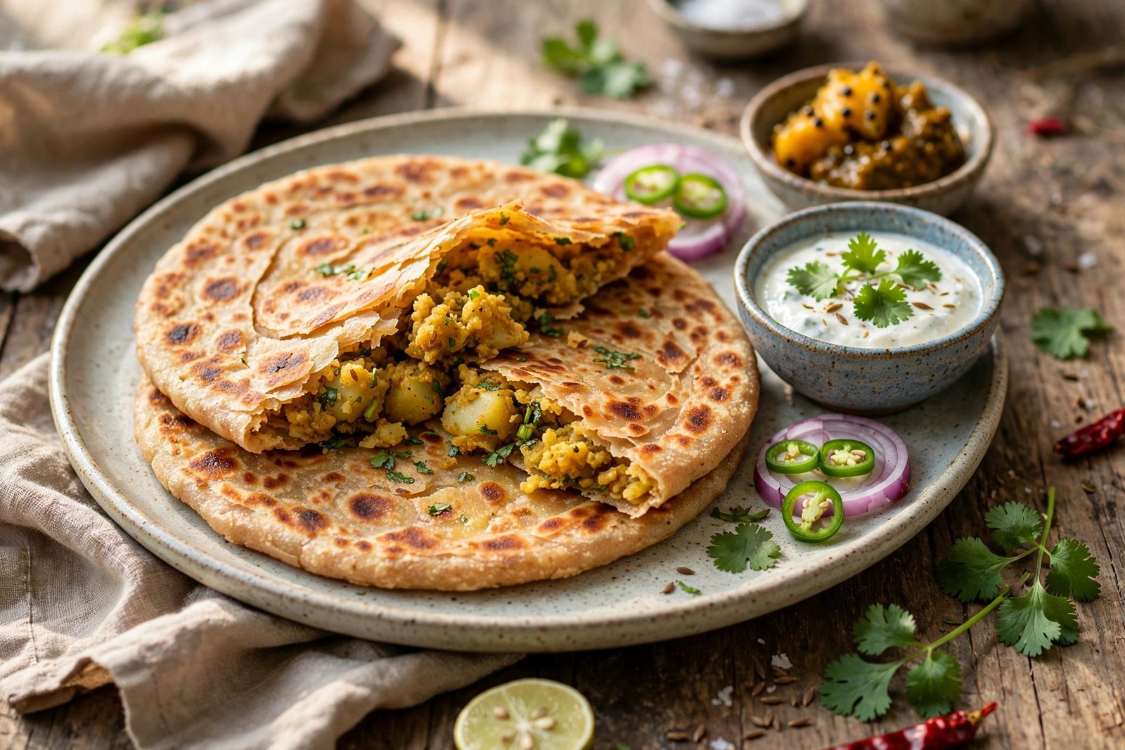 Aloo Paratha served beautifully, ready to eat