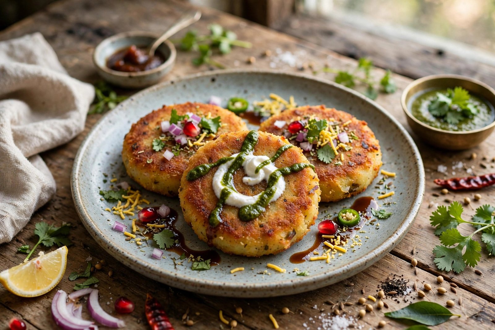 Aloo Tikki served beautifully, ready to eat