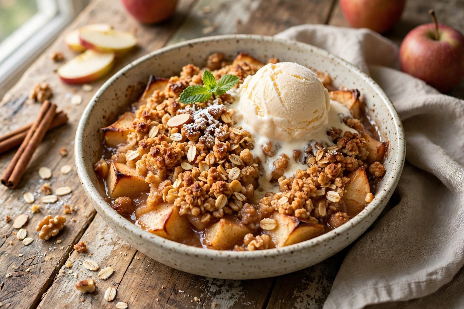 Apple Crisp served beautifully, ready to eat