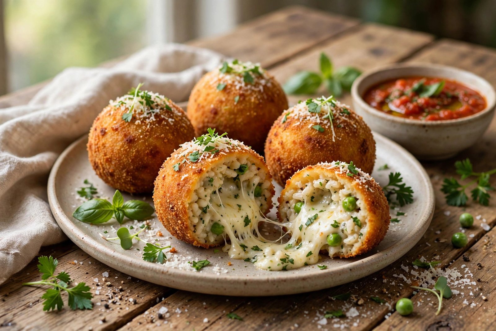 Arancini served beautifully, ready to eat