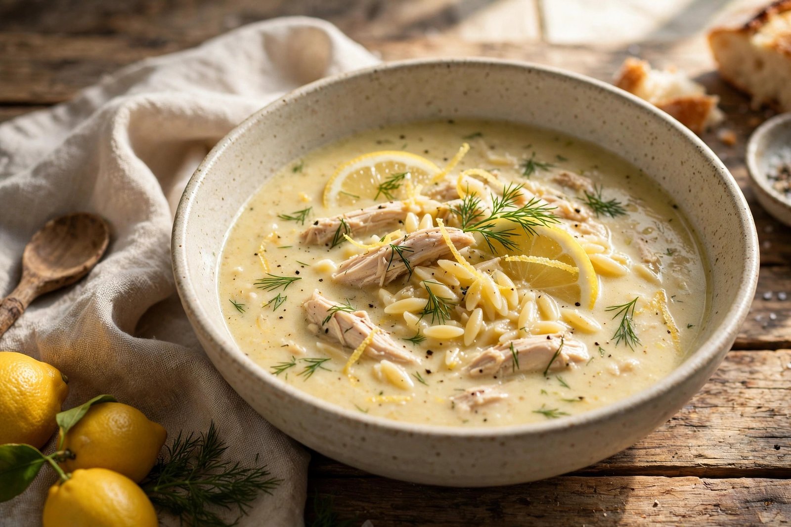 Avgolemono served beautifully, ready to eat