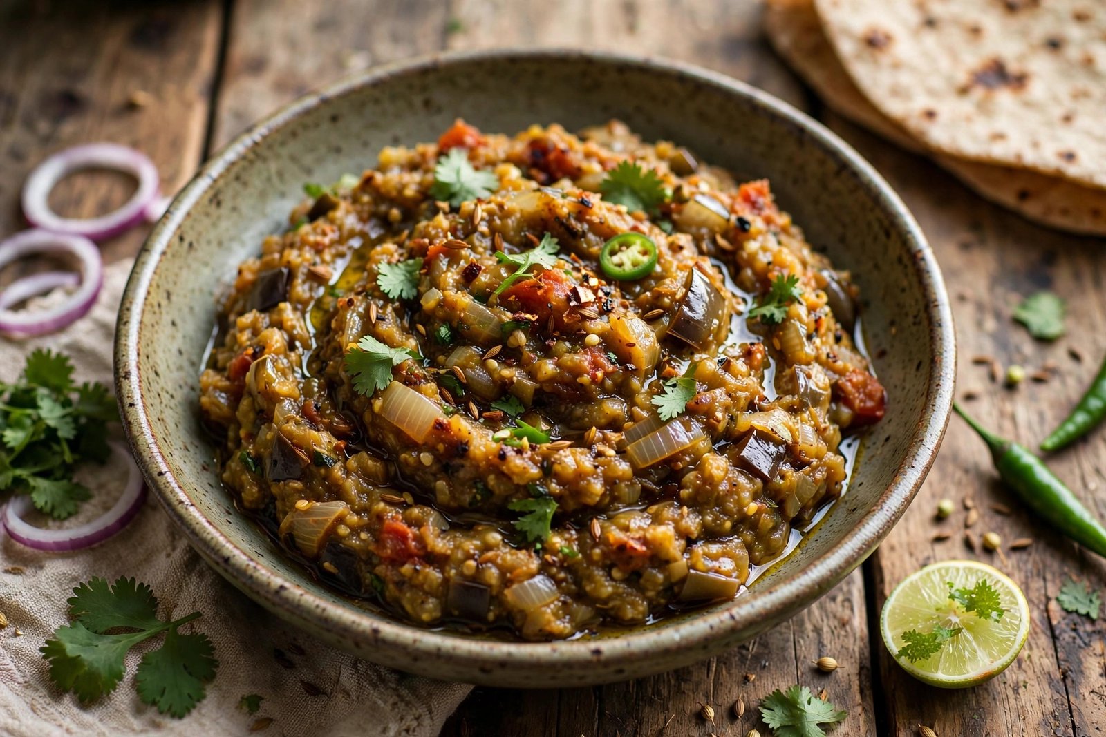 Baingan Bharta served beautifully, ready to eat