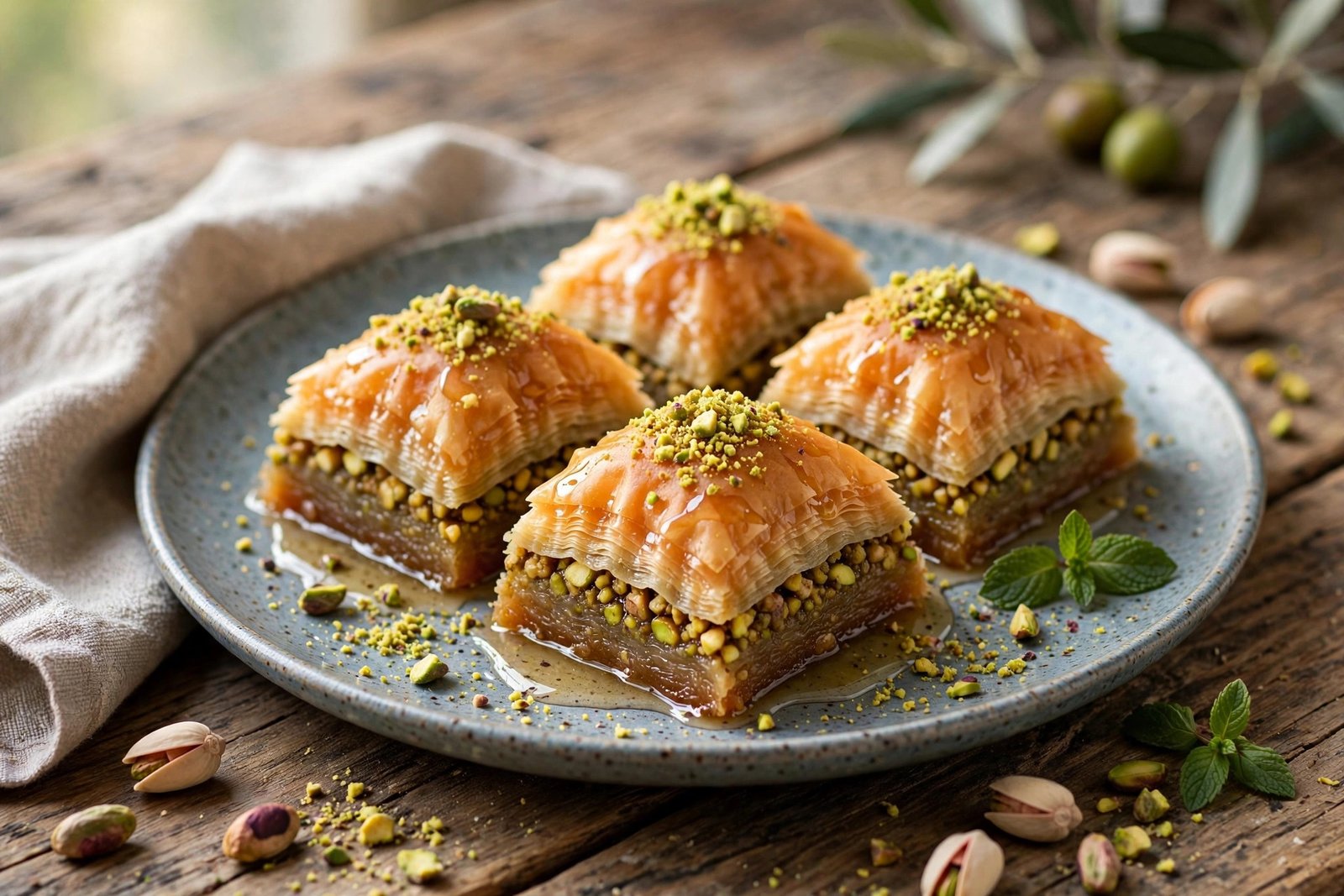 Baklava served beautifully, ready to eat