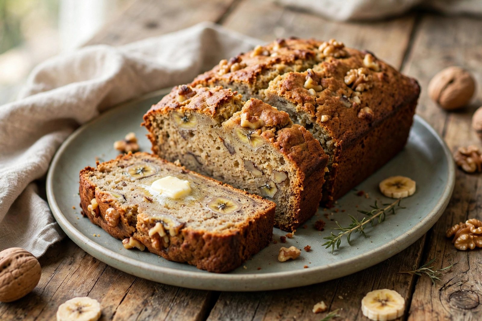 Banana Bread served beautifully, ready to eat