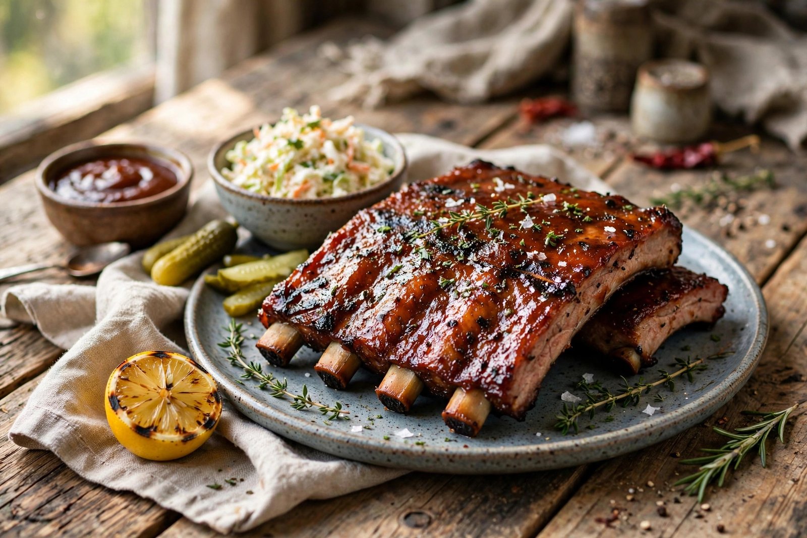 BBQ Ribs served beautifully, ready to eat