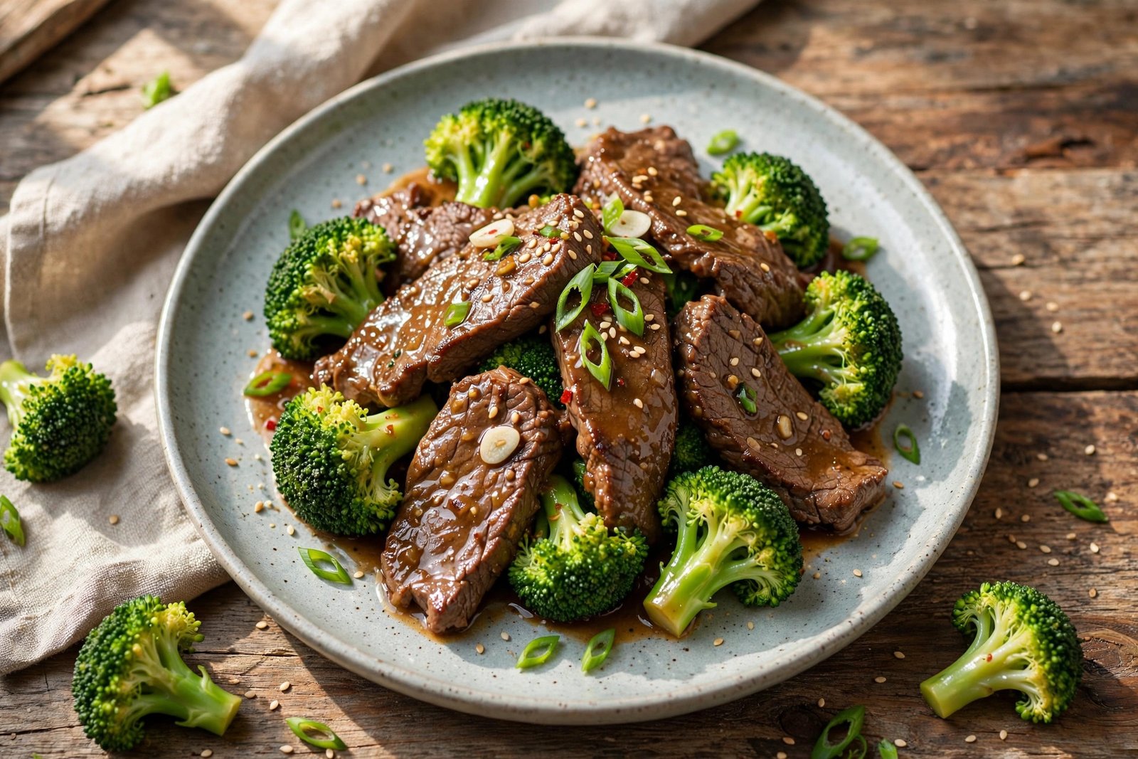 Beef with Broccoli served beautifully, ready to eat