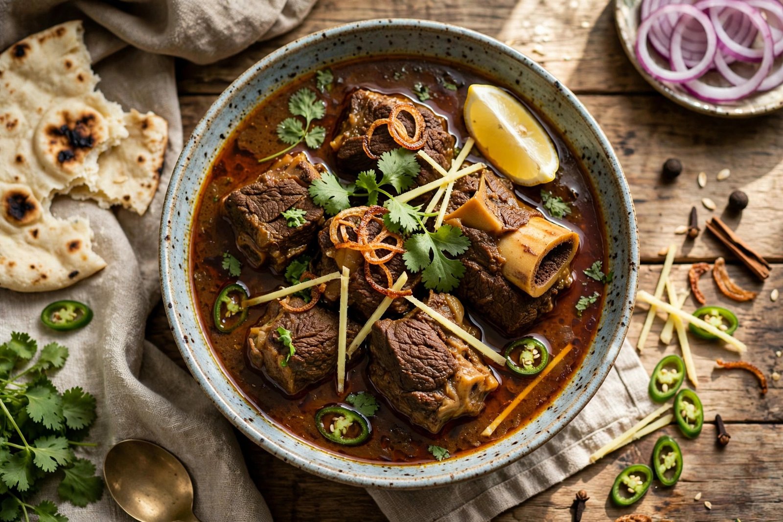 Beef Nihari served beautifully, ready to eat