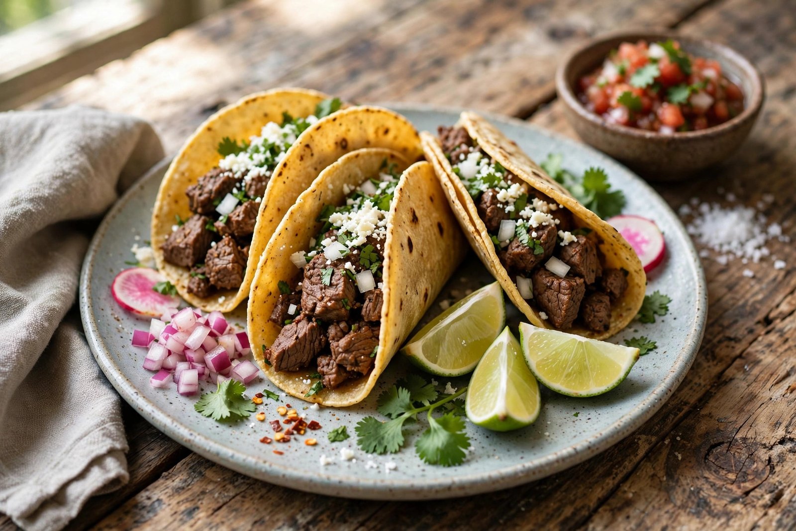 Classic Beef Tacos served beautifully, ready to eat