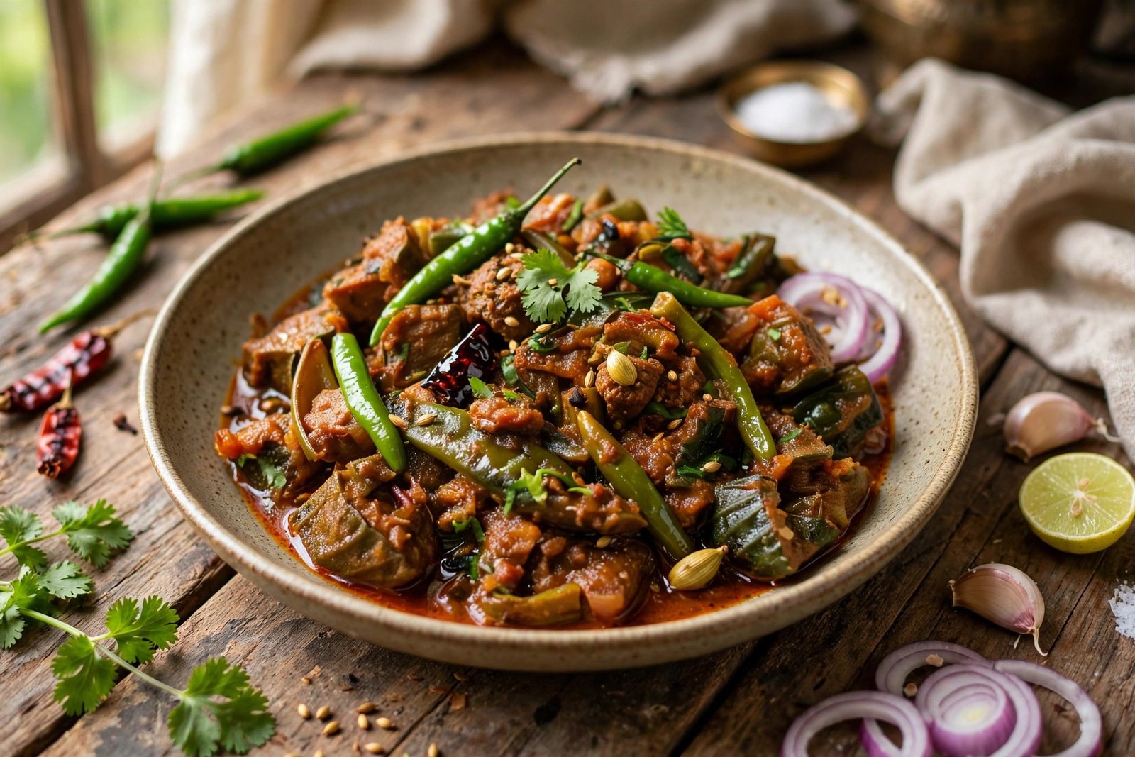 Bhindi Gosht served beautifully, ready to eat