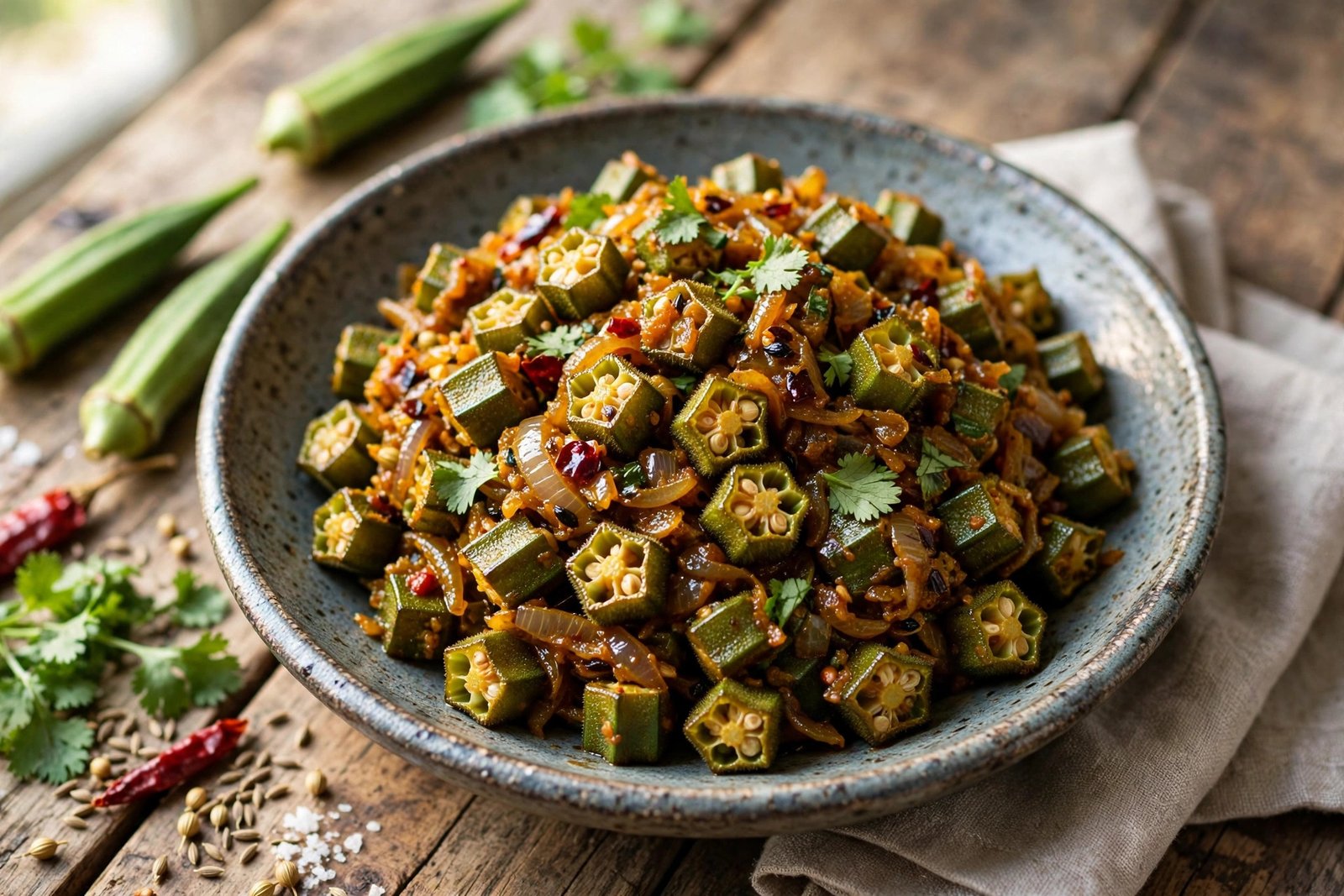Bhindi Masala served beautifully, ready to eat