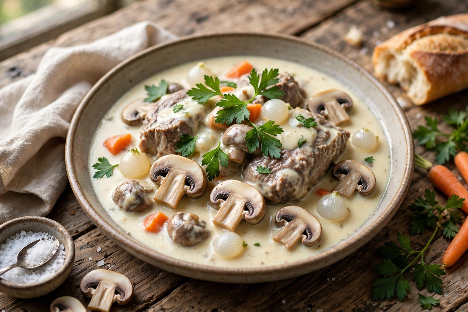 Blanquette de Veau served beautifully, ready to eat