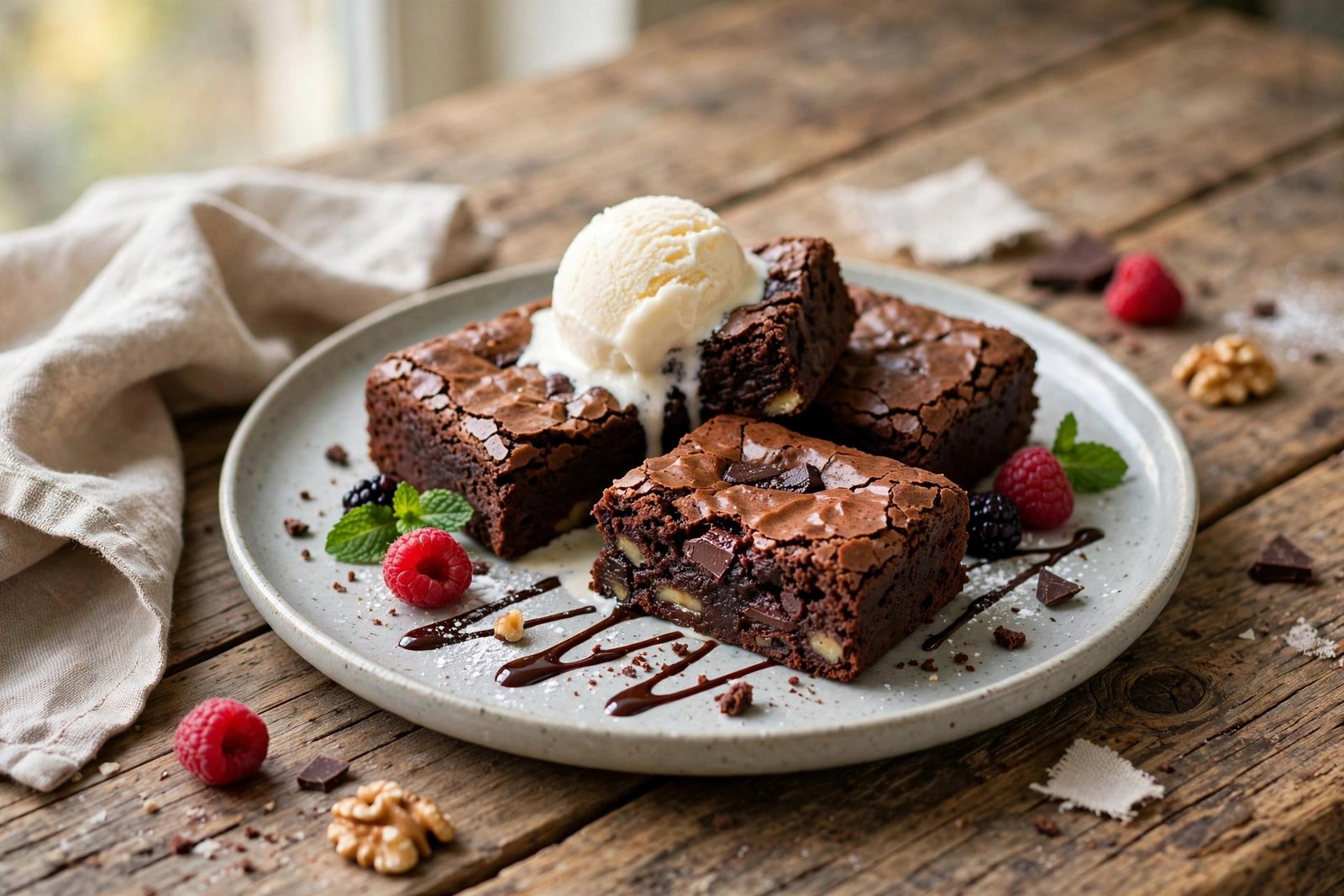 Fudgy Brownies served beautifully, ready to eat