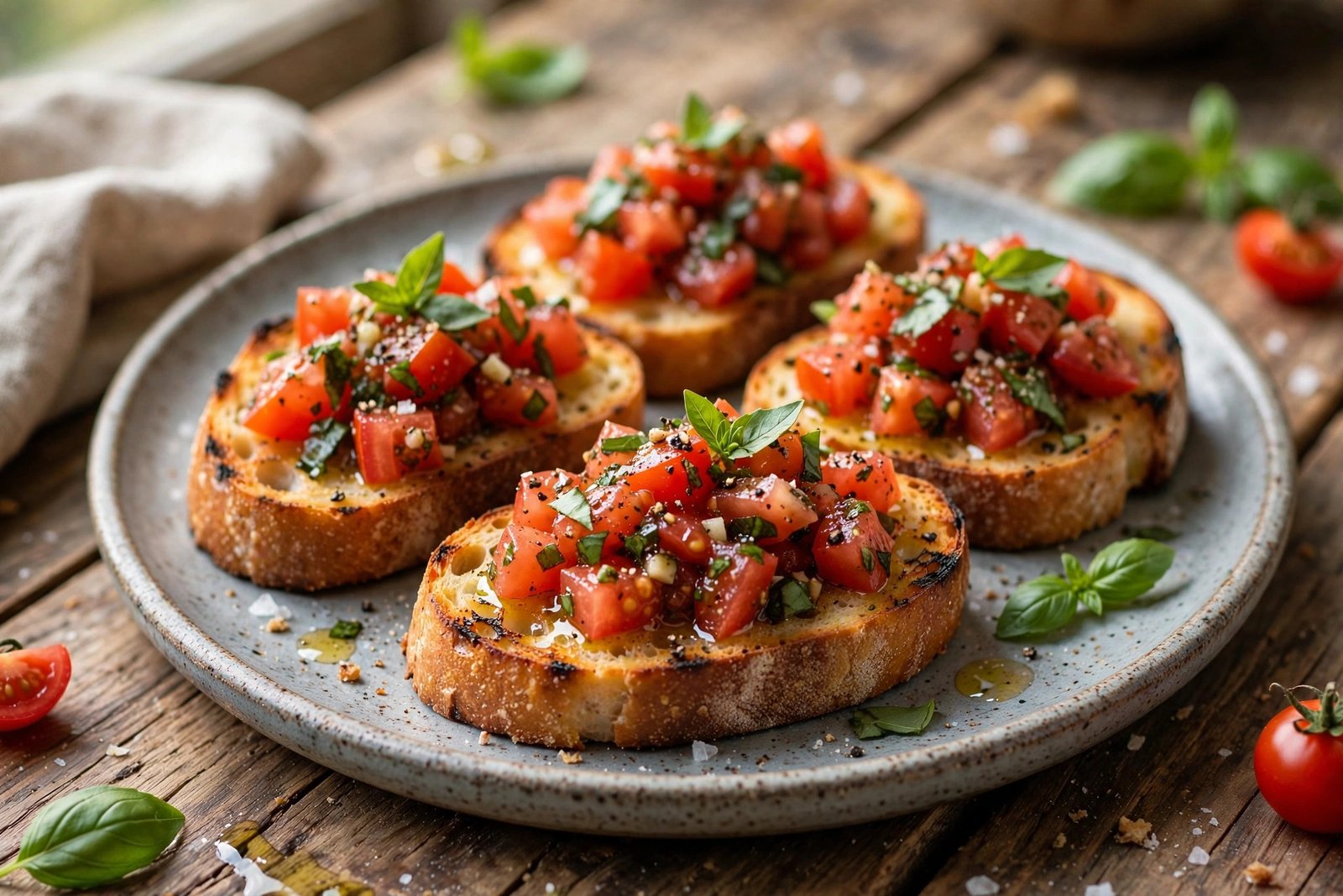 Classic Bruschetta served beautifully, ready to eat