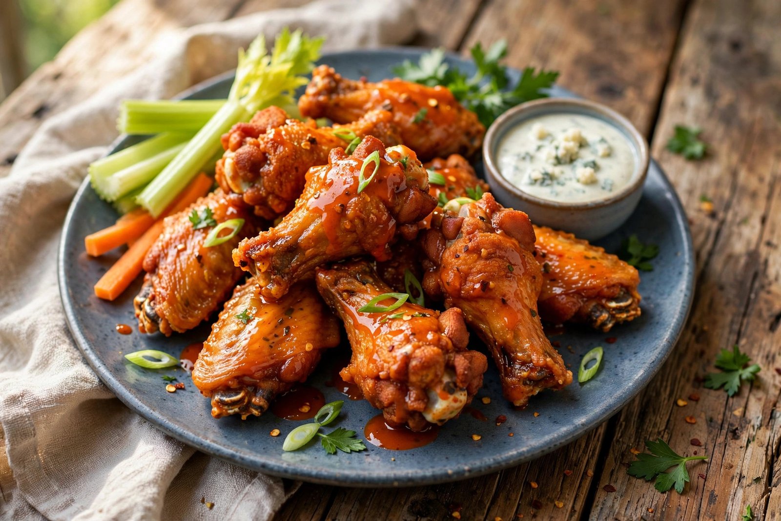 Buffalo Wings served beautifully, ready to eat