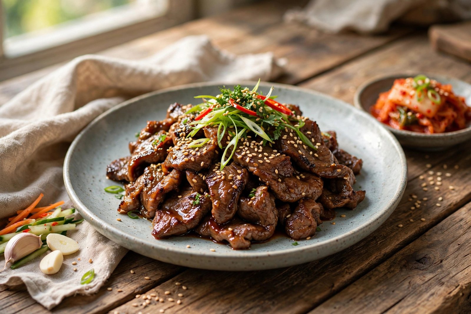 Beef Bulgogi served beautifully, ready to eat