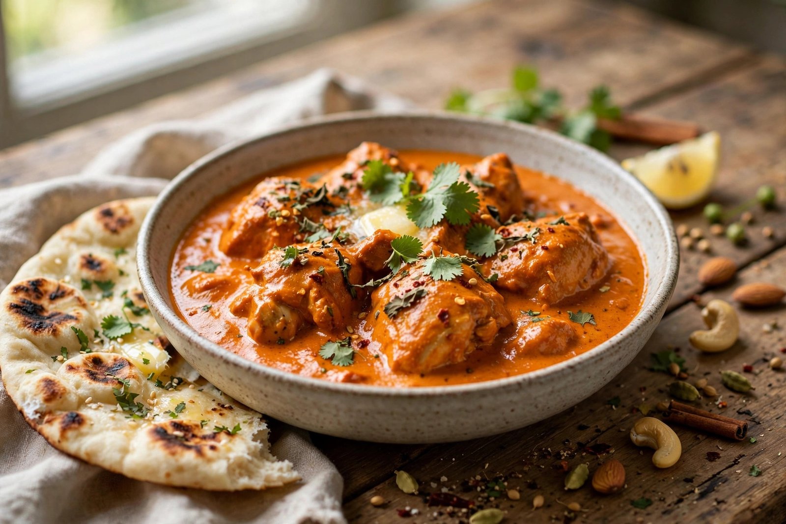 Butter Chicken served beautifully, ready to eat