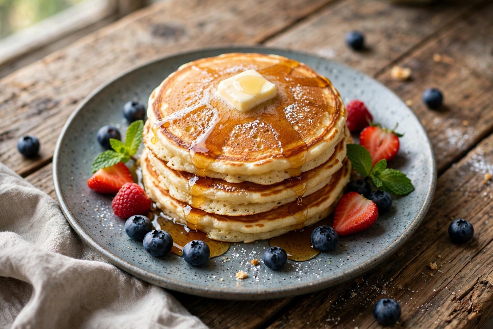 Buttermilk Pancakes served beautifully, ready to eat