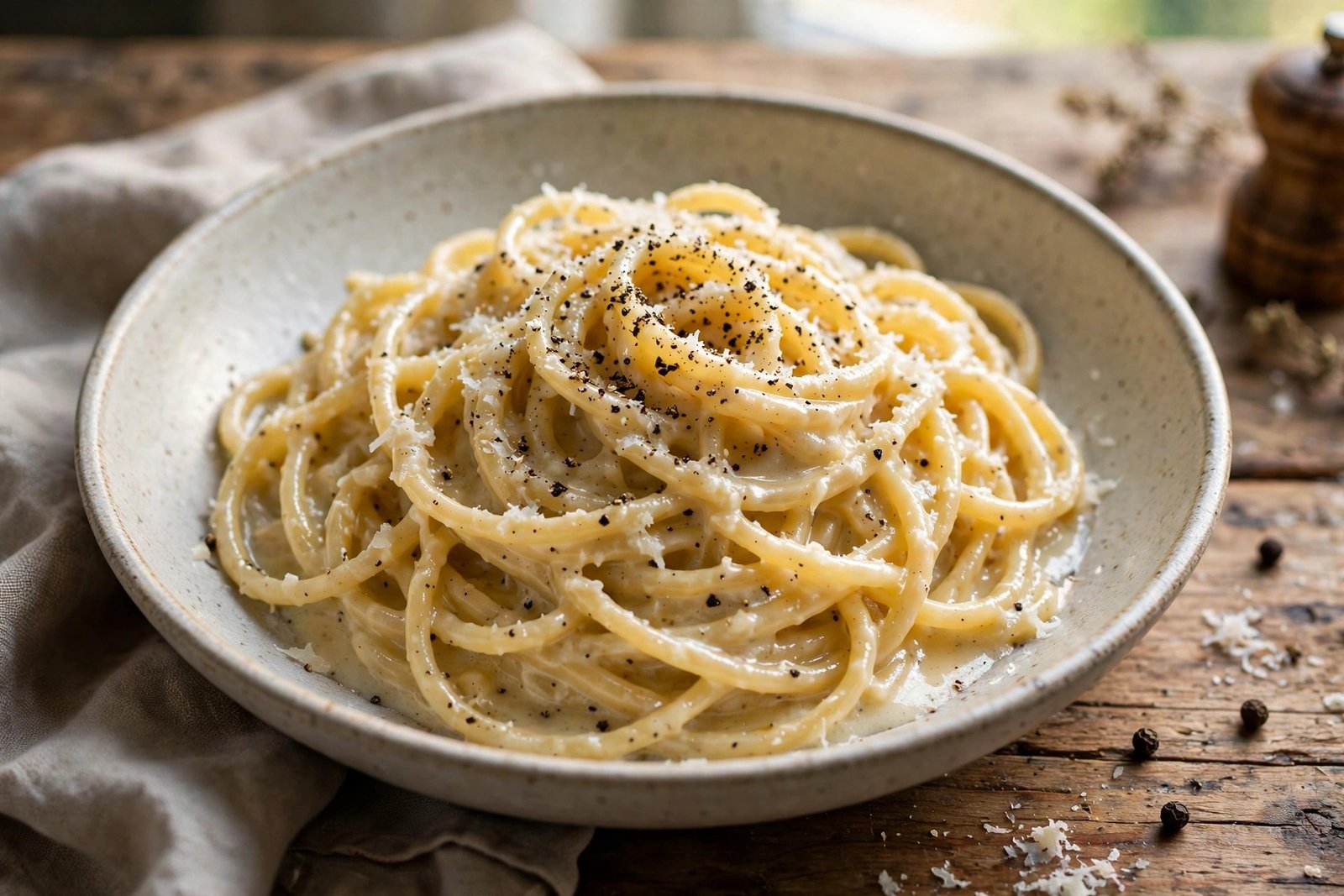 Cacio e Pepe served beautifully, ready to eat