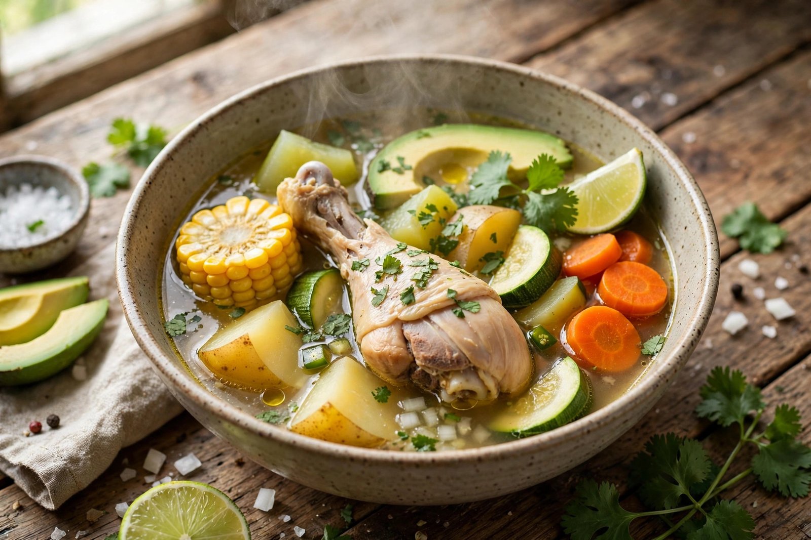 Caldo de Pollo served beautifully, ready to eat