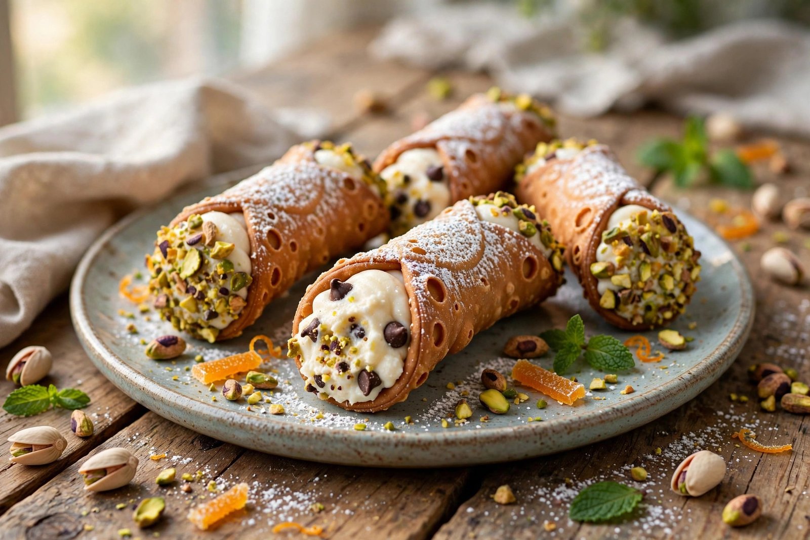 Sicilian Cannoli served beautifully, ready to eat