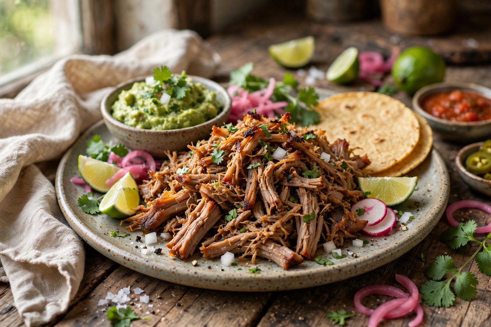 Carnitas served beautifully, ready to eat