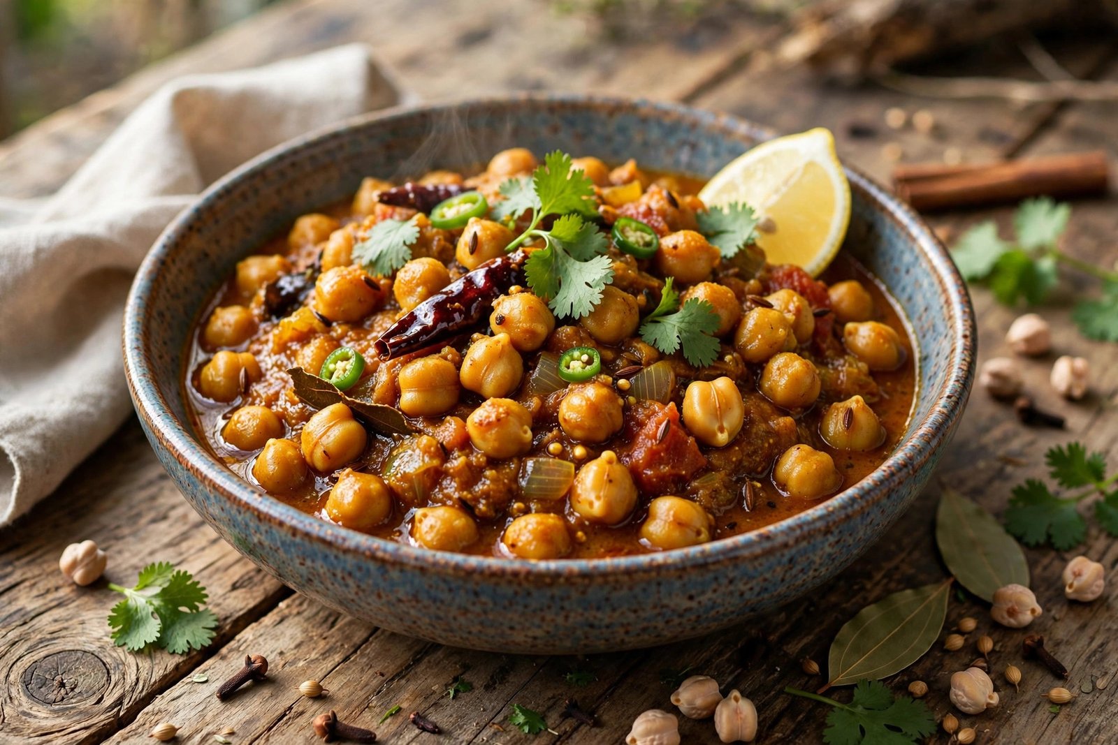 Chana Masala served beautifully, ready to eat