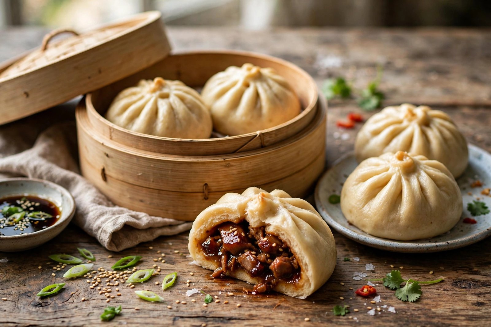 Char Siu Bao served beautifully, ready to eat