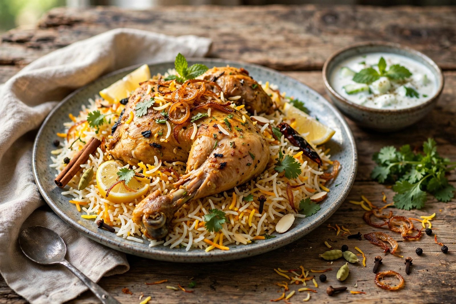 Chicken Biryani served beautifully, ready to eat