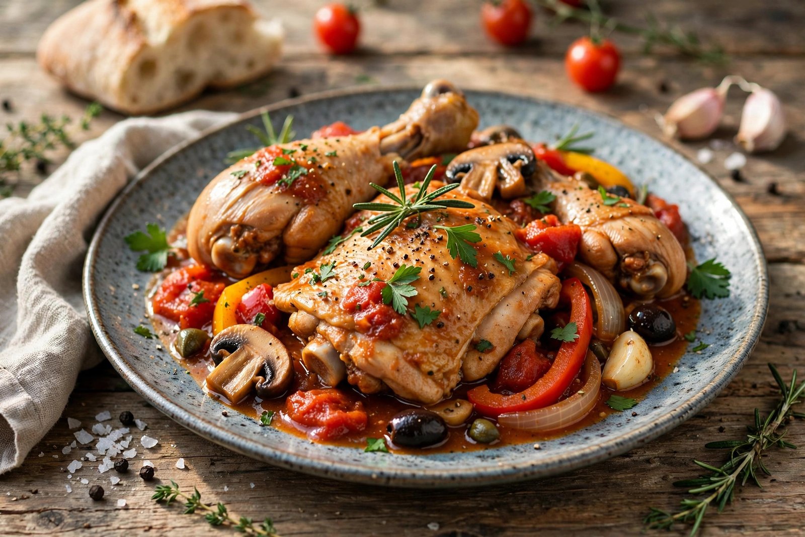 Chicken Cacciatore served beautifully, ready to eat