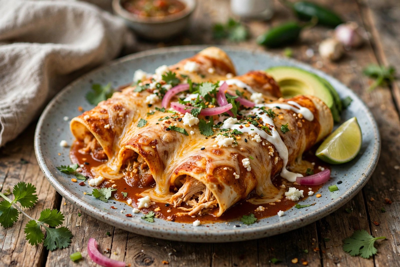 Chicken Enchiladas served beautifully, ready to eat