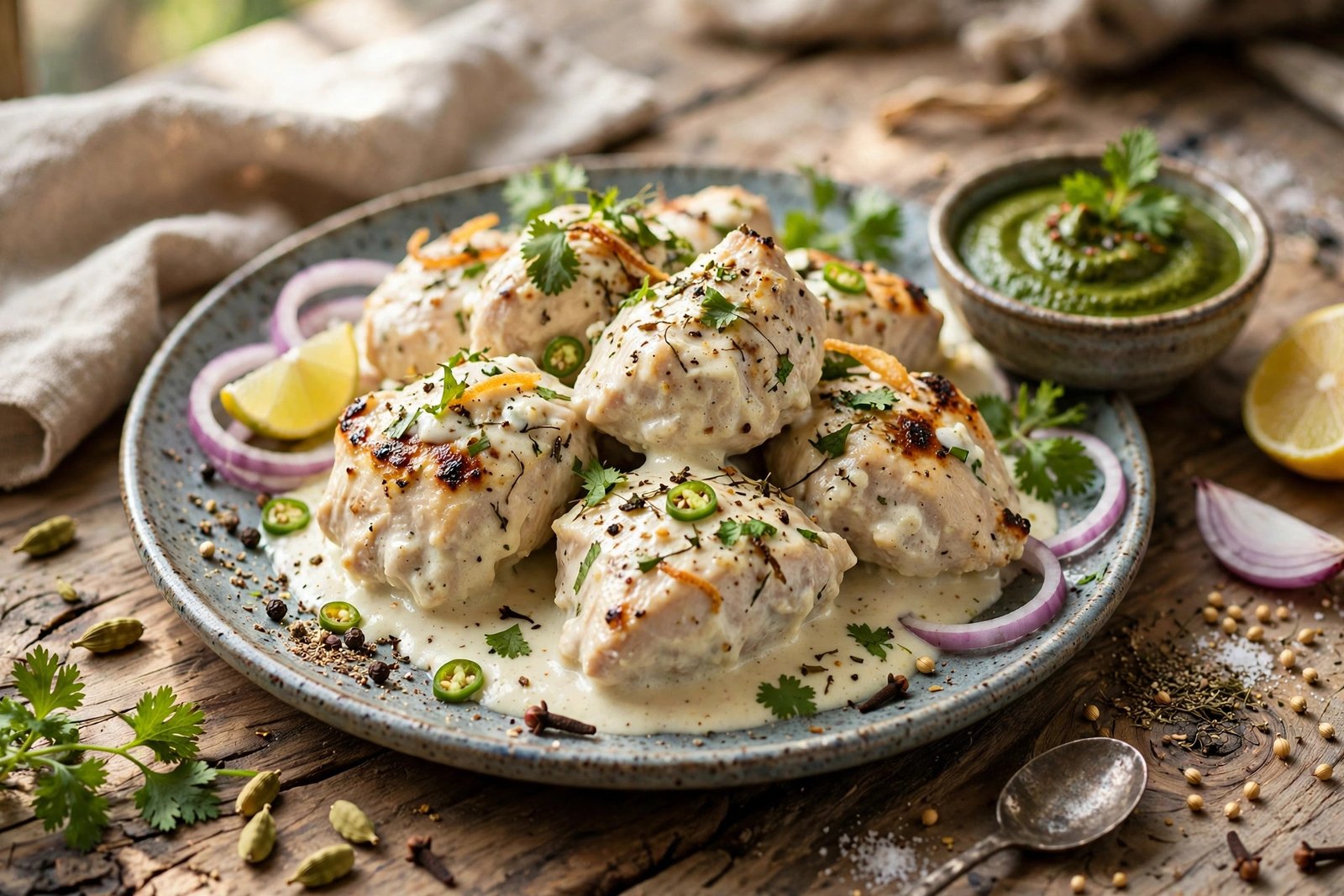 Chicken Malai Boti served beautifully, ready to eat