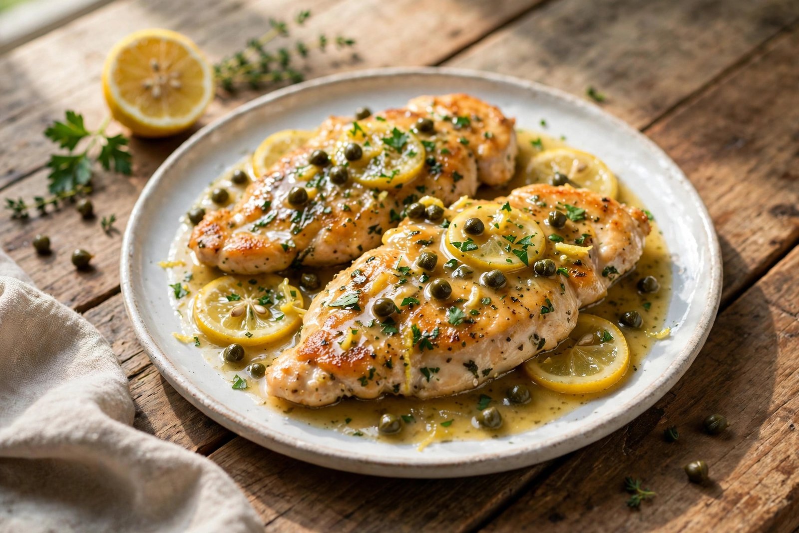 Chicken Piccata served beautifully, ready to eat