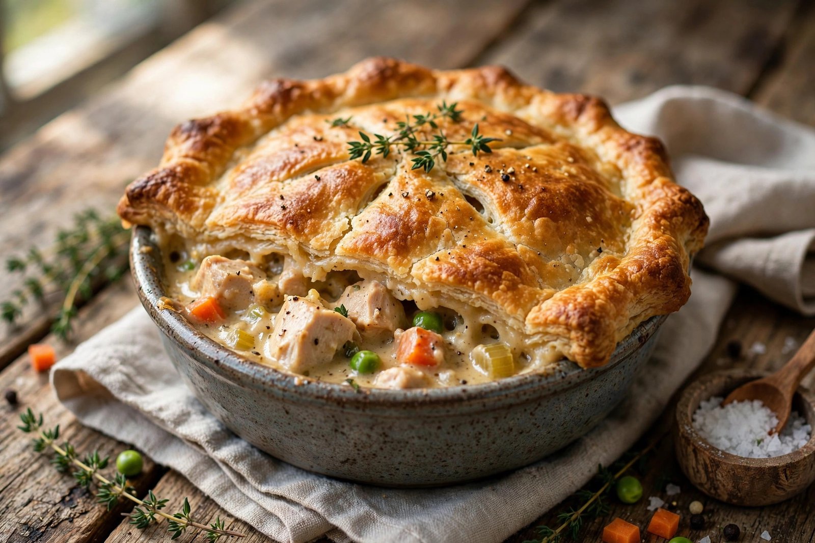 Chicken Pot Pie served beautifully, ready to eat