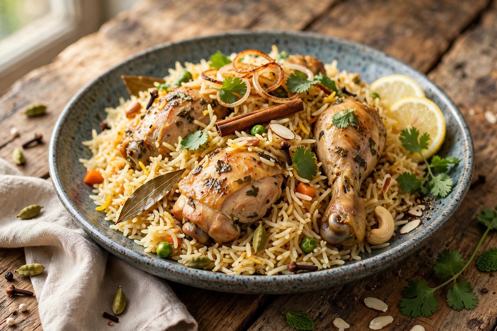 Chicken Pulao served beautifully, ready to eat