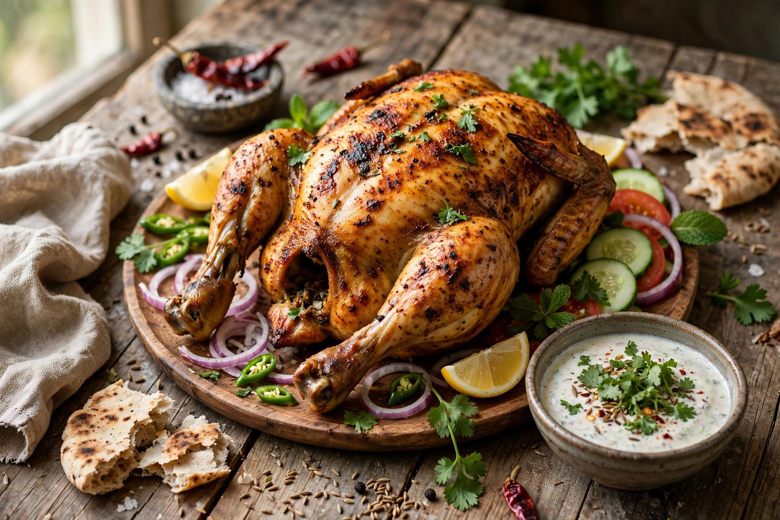 Chicken Sajji served beautifully, ready to eat