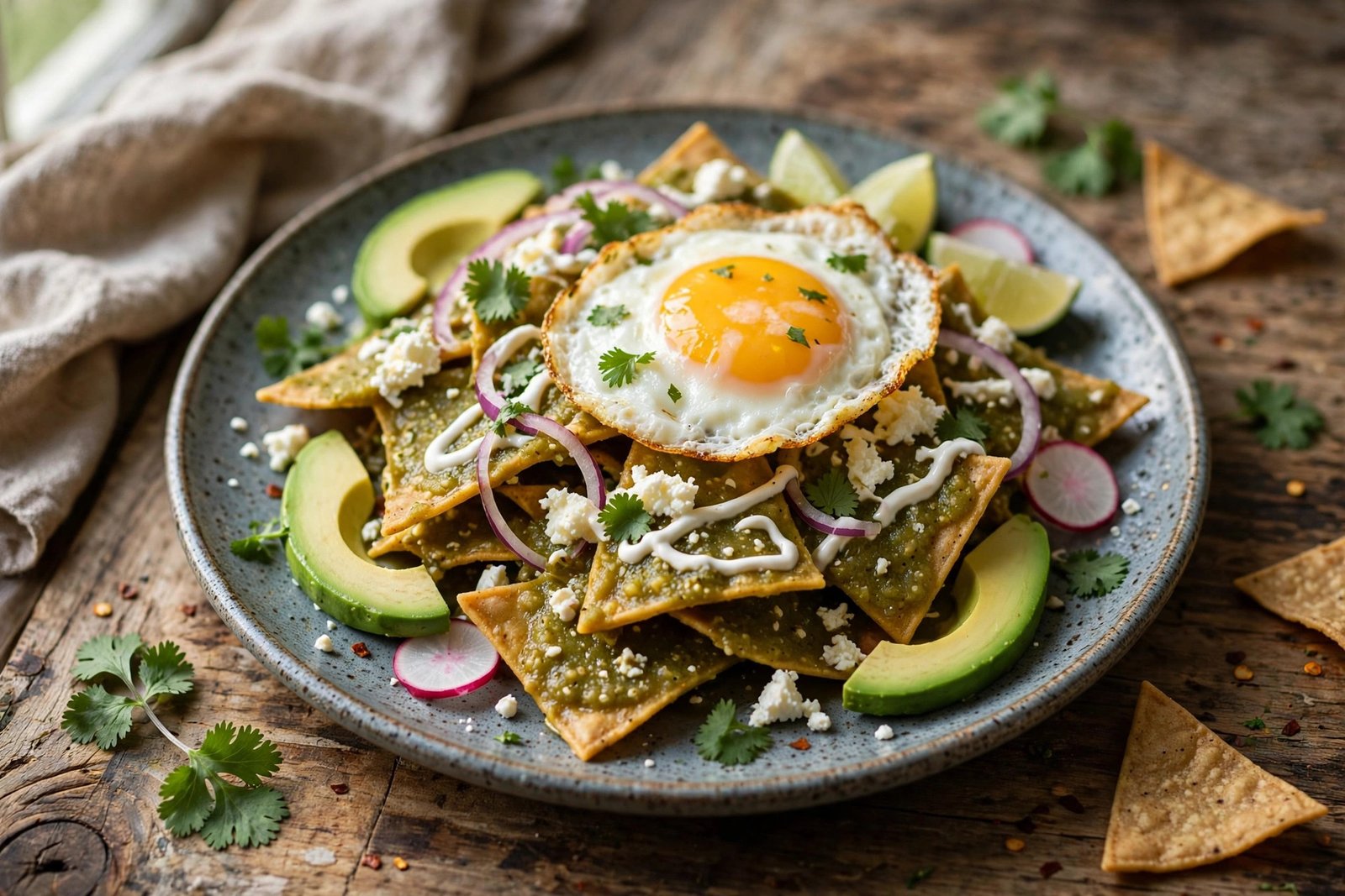 Chilaquiles served beautifully, ready to eat