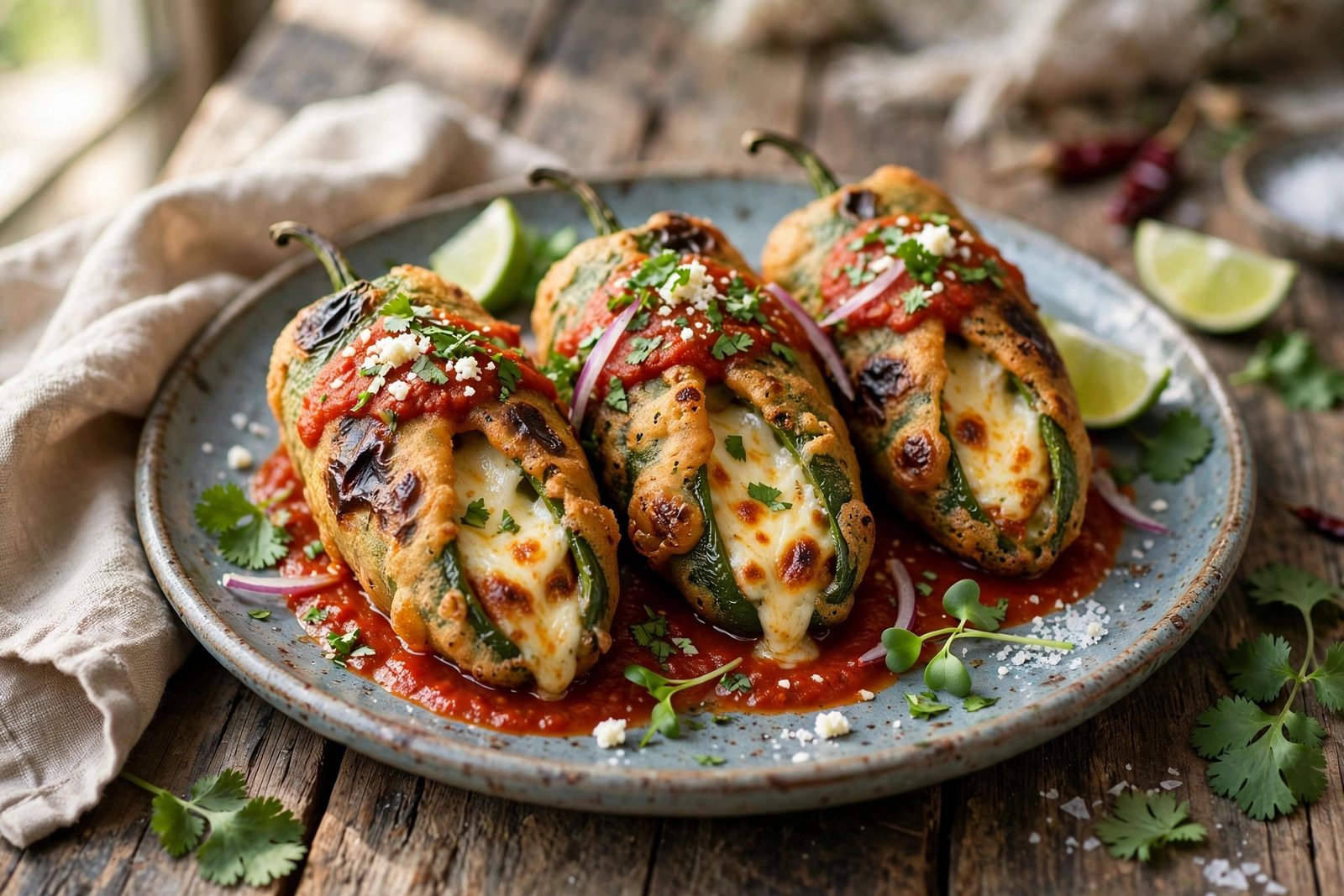 Chile Rellenos served beautifully, ready to eat