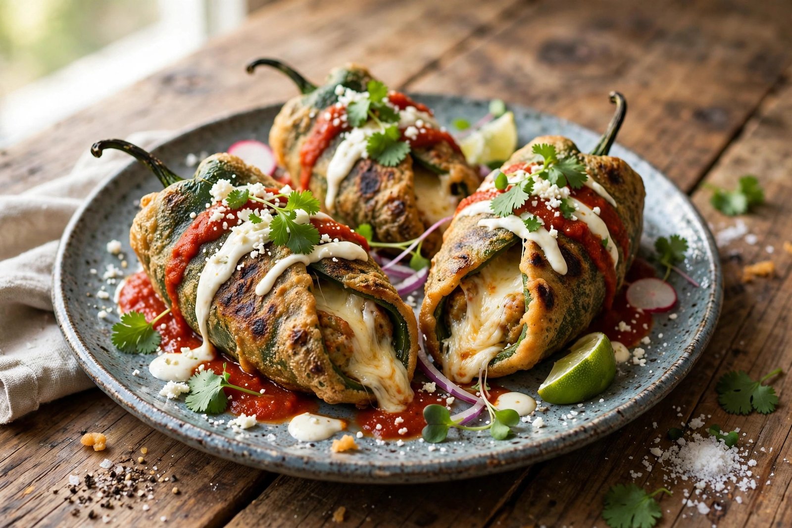 Chiles Rellenos served beautifully, ready to eat