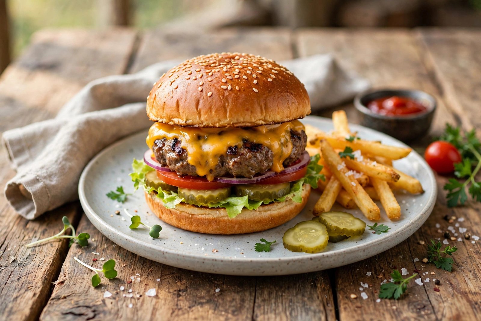 Classic Cheeseburger served beautifully, ready to eat