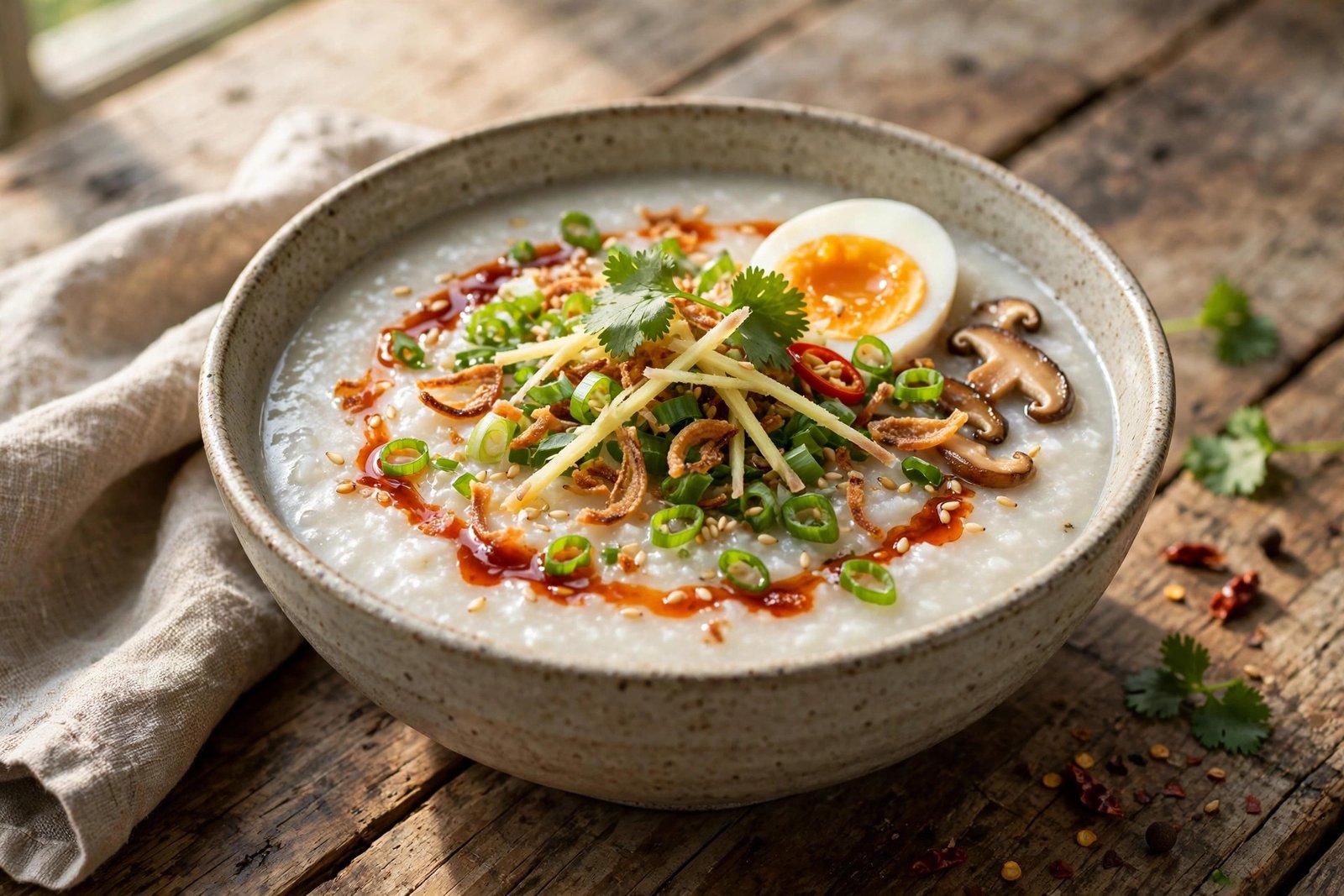 Congee served beautifully, ready to eat