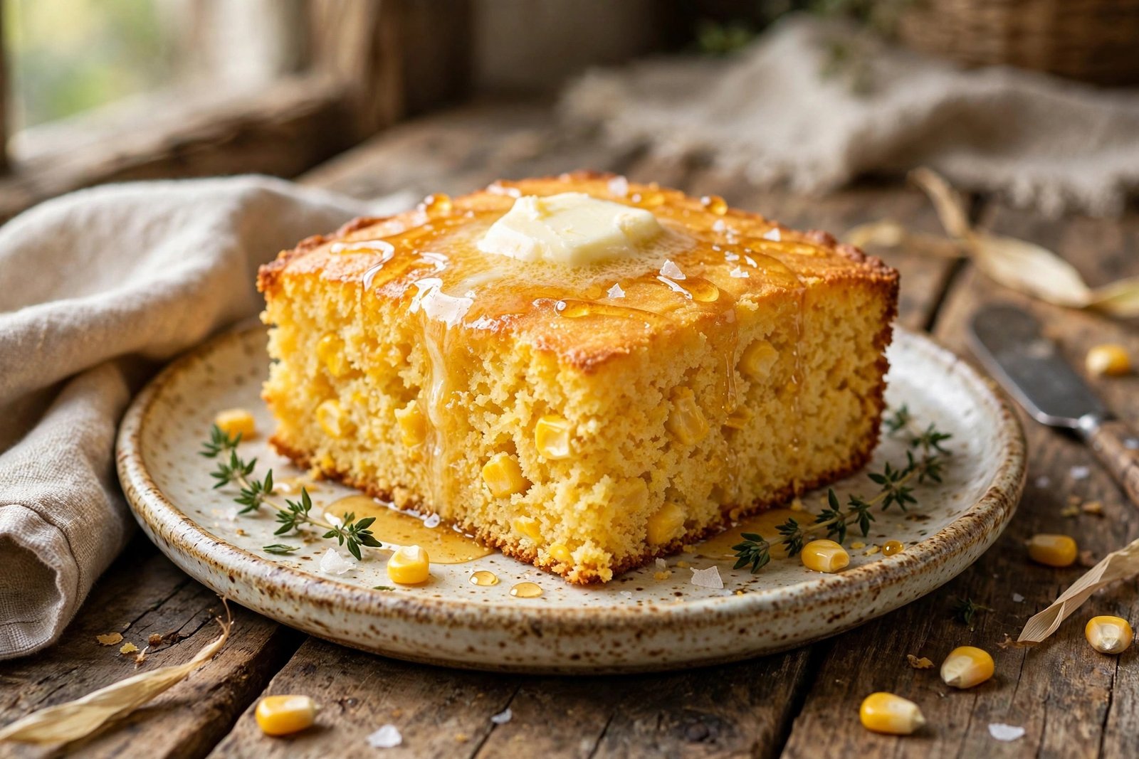 Cornbread served beautifully, ready to eat