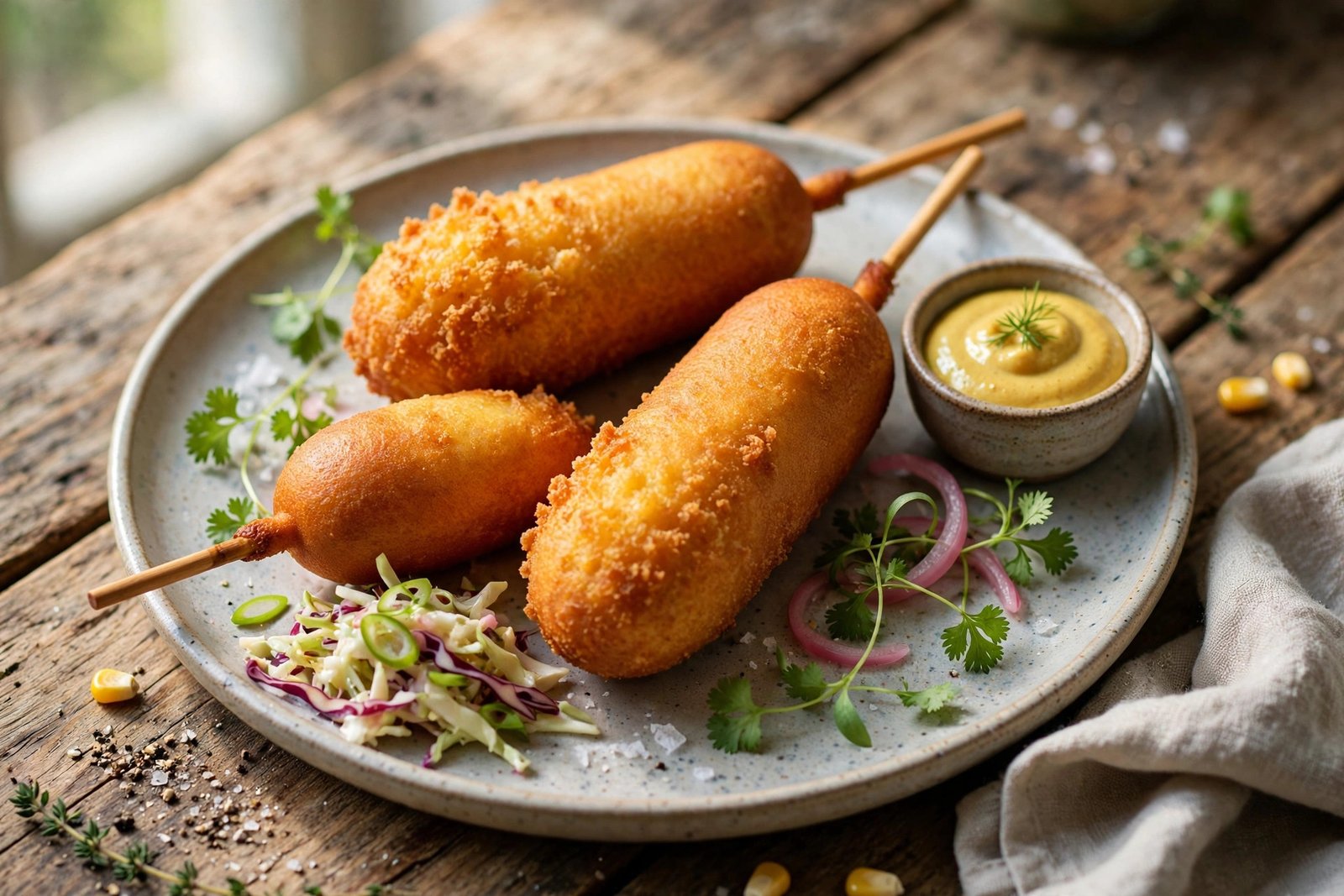 Corn Dog served beautifully, ready to eat