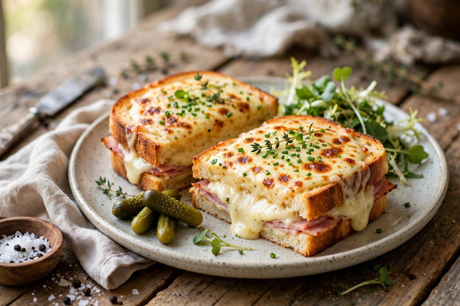 Croque Monsieur served beautifully, ready to eat