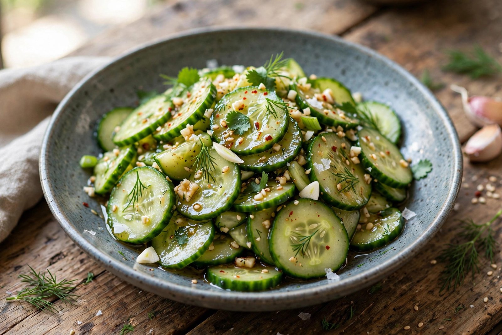 Cucumber Garlic Salad served beautifully, ready to eat