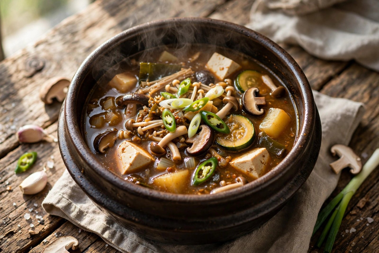 Doenjang Jjigae served beautifully, ready to eat