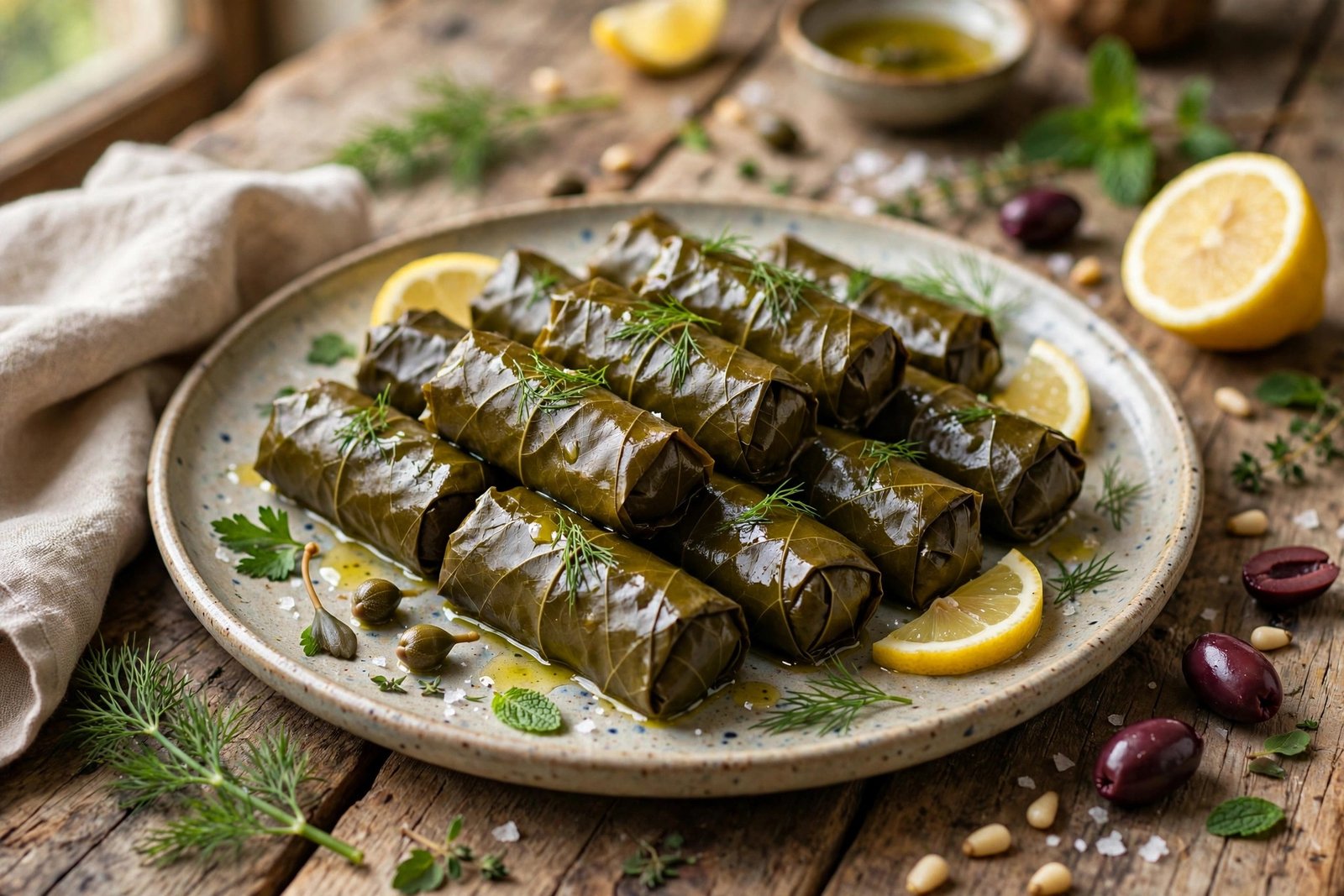 Dolmades served beautifully, ready to eat