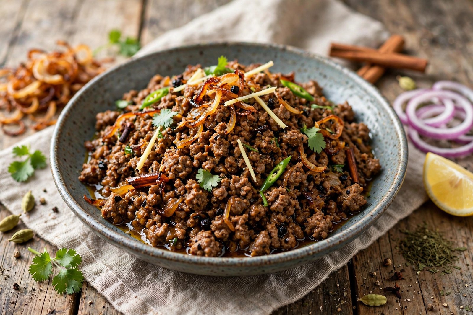 Dum Ka Qeema served beautifully, ready to eat
