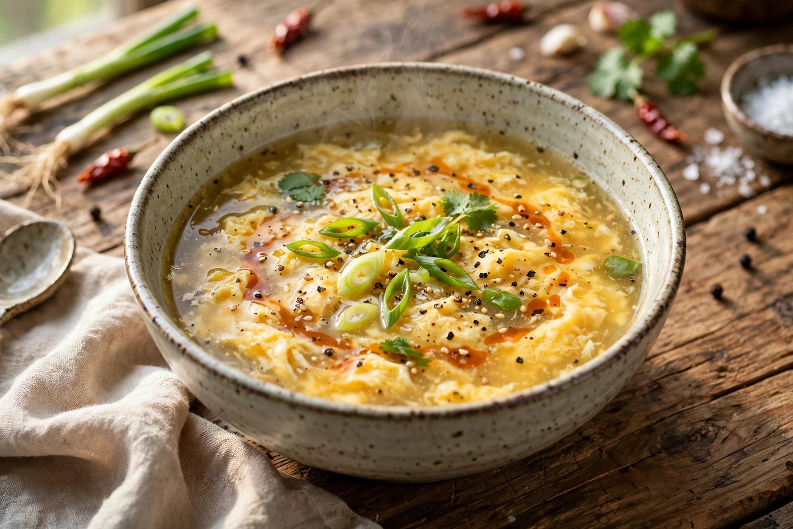 Egg Drop Soup served beautifully, ready to eat