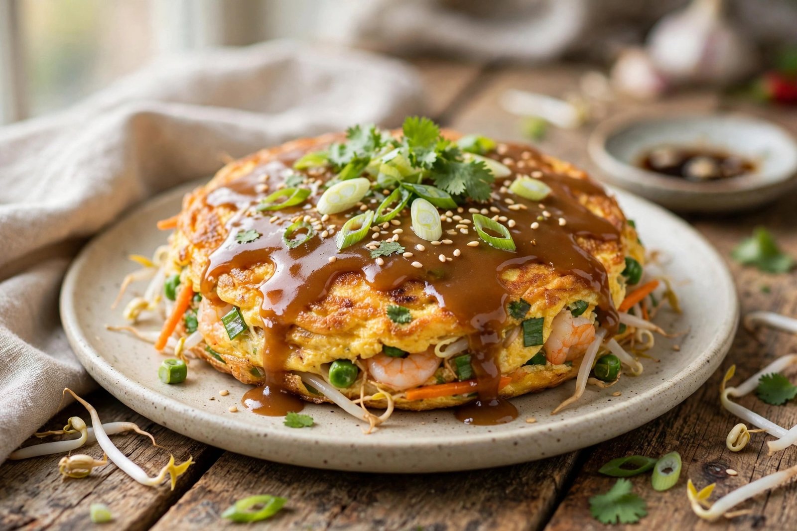 Egg Foo Young served beautifully, ready to eat
